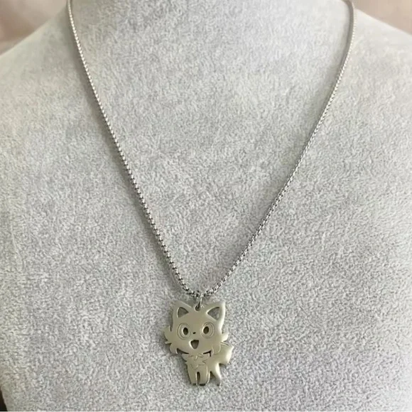 925 Sterling Silver Pokemon Sprigatito Cut-Out Silhouette Pendant Necklace Anime - Picture 2 of 4